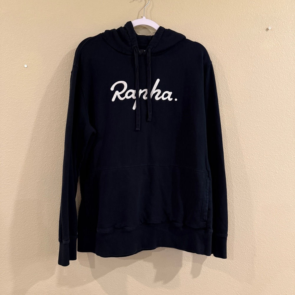 Rapha Logo Hoodie Mens XXL Black Script Pullover Cycling Athleisure Gorpcore